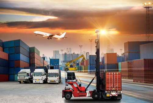Transport and logistics operations with trucks and cargo handling